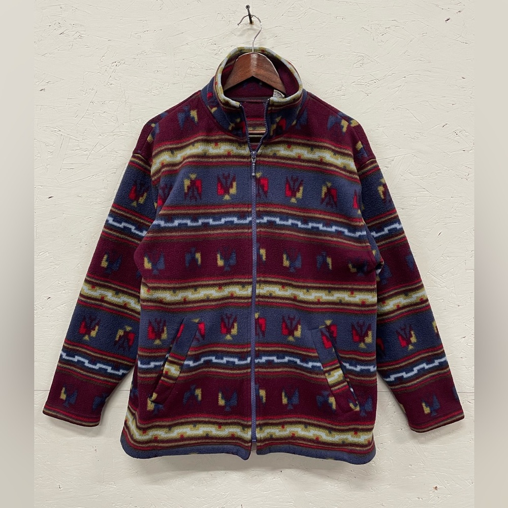 Vintage Colourful Full Zip Patterned Fleece Jacket, Size M